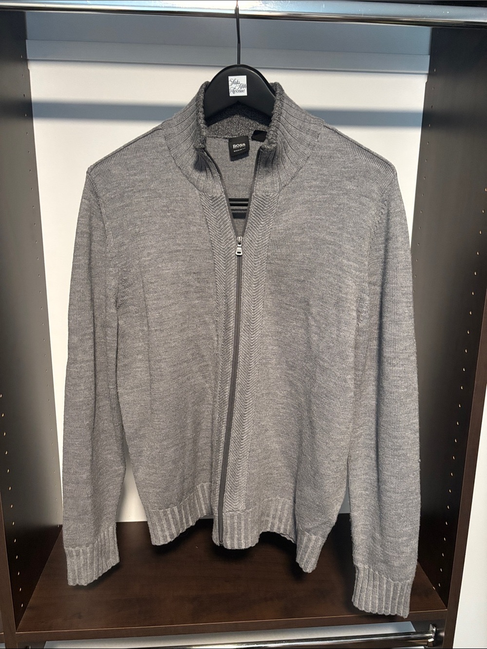 Boss Men’s Light Gray Full-Zip Knit Sweater